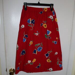 Vintage Patterns Red with Floral designs cotton Skirt